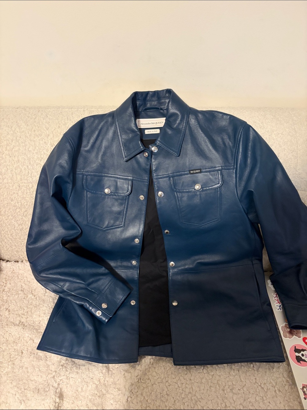 Alexander McQueen Blue Paneled Leather Jacket